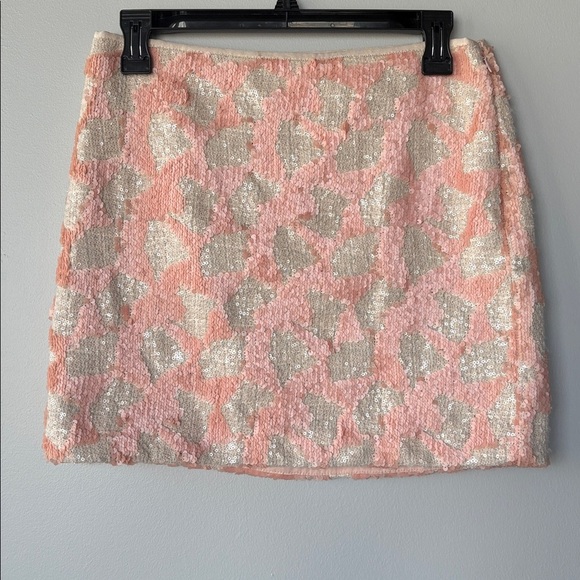 Banana Republic Women's full sequin lined Cream and coral 🪸 print Skirt - Picture 3 of 8